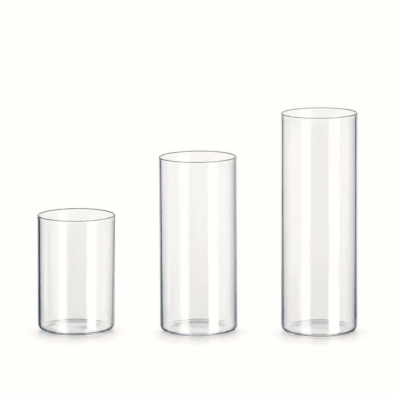 Klar sylinderformet glassvase i tre størrelser