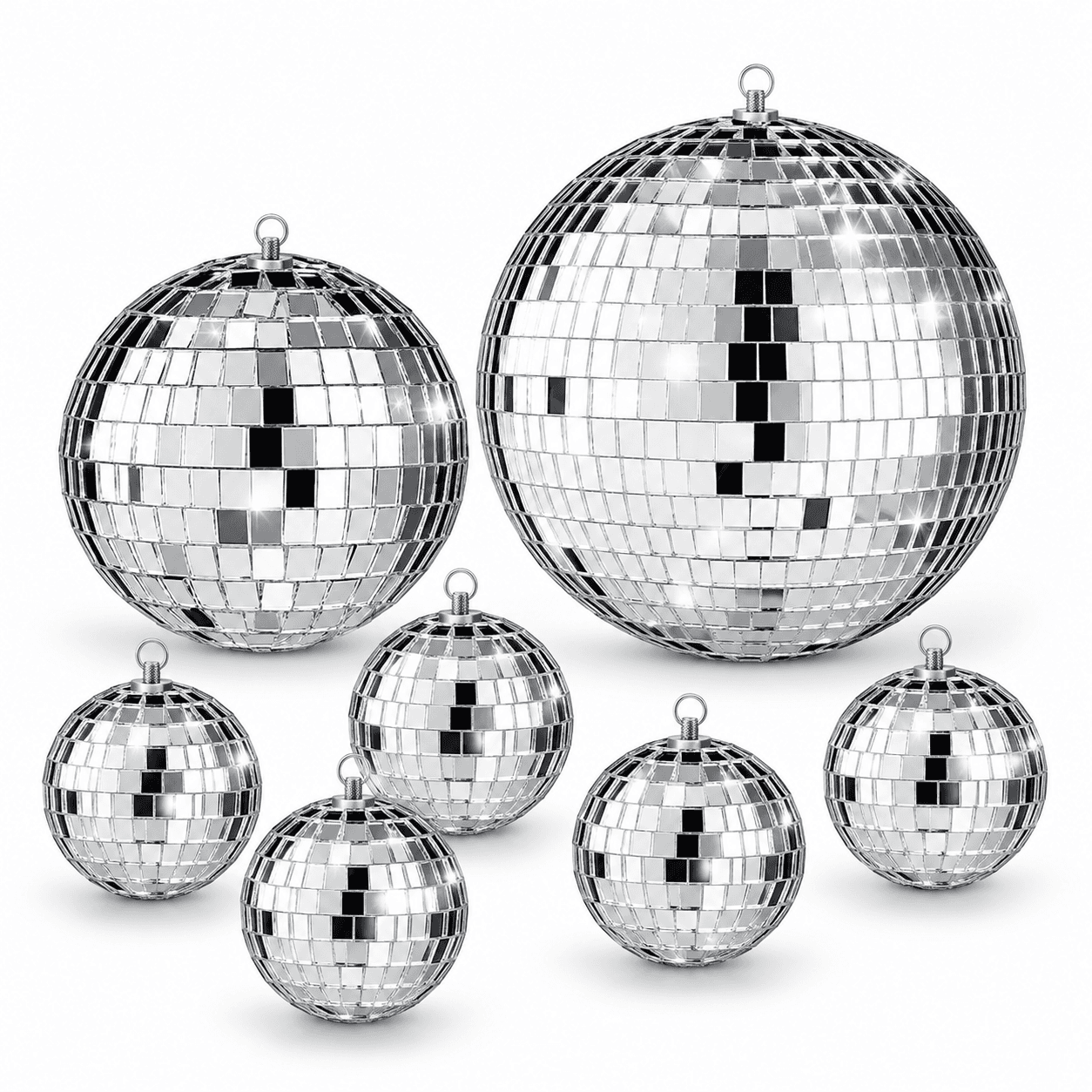 Sett med discokuler i flere størrelser
