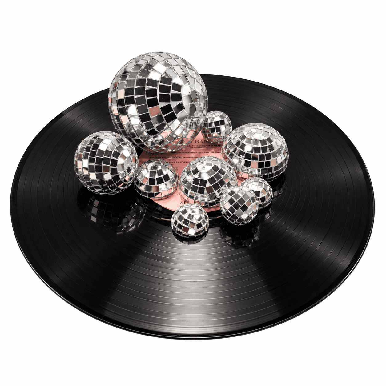 Speilkuler plassert på vinylplate som borddekor